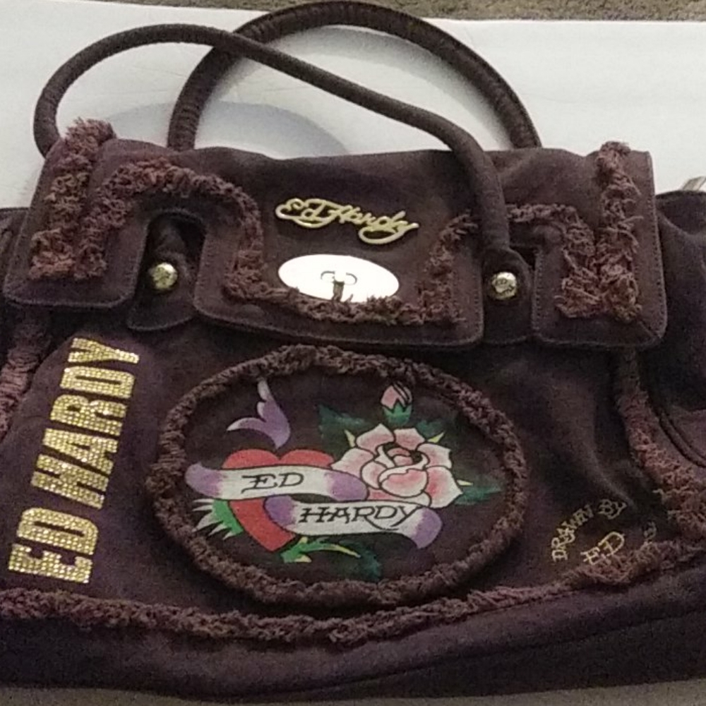 ED HARDY PURPLE HANDBAG.